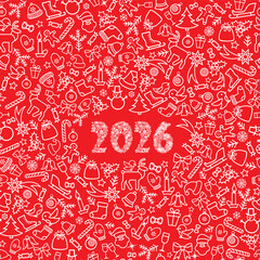 Christmas icon holiday background with 2026 numbers. Happy New Year poster Winter holiday calendar poster design. Winter Holiday decor