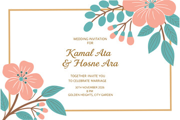 Elegant Floral Wedding Invitation Template with Watercolor Rose Frame