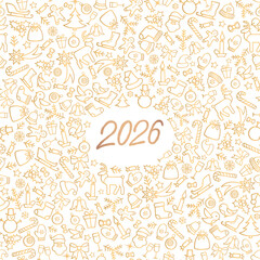 Christmas icon holiday background with 2026 numbers. Happy New Year poster Winter holiday calendar poster design. Winter Holiday decor