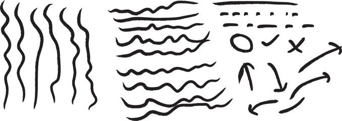 Various hand-drawn doodle elements including lines waves and arrows