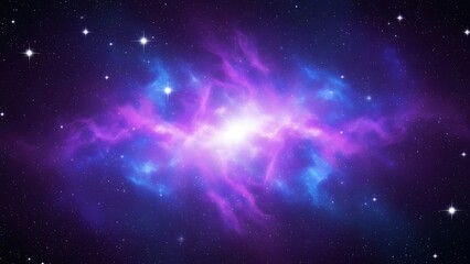 Vibrant purple and blue nebula with bright star cluster in deep space
