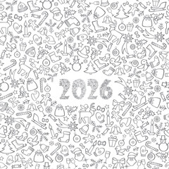 Christmas icon holiday background with 2026 numbers. Happy New Year poster Winter holiday calendar poster design. Winter Holiday decor