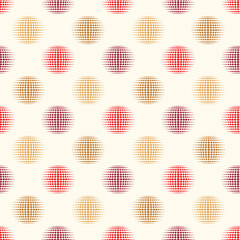 Holiday baubles seamless pattern. Christmas icon ornament. Halftone balls and stars noel festive decor