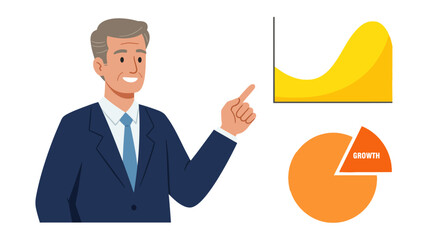 Businessman Presenting Financial Growth Charts Business Analysis and Success Concept