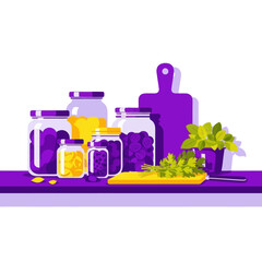 Natural Herbal Medicine Bottles and Ingredients Illustration