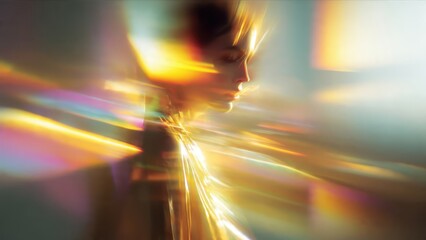Abstract light portrait: dreamy woman in vibrant motion and color