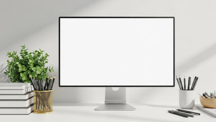 Minimalist Desk Setup with Computer and Supplies