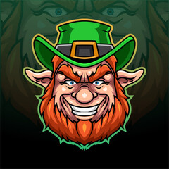 Leprechaun head esport mascot logo design