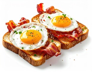 Egg & bacon toasts, sunny-side up, sprinkled chives