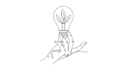 Hand holding light bulb with leaf inside, isolated on transparent background