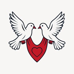 Two doves carrying ribbon with heart emblem, white background vector art1 01