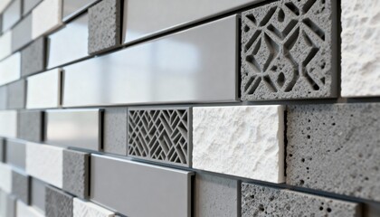 Medium shot of modular 3Dprinted siding elements highlighting customizable patterns with alternating smooth and rough finishes.