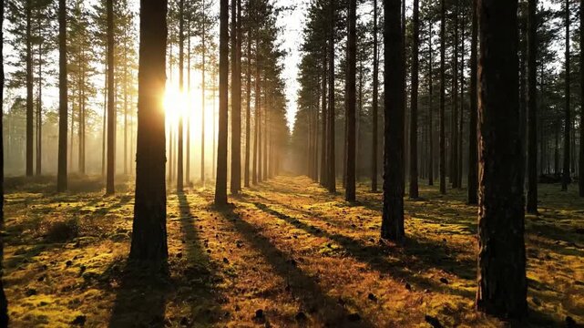 Towering pine trees reaching towards a clear sky, showcasing the vastness and majesty of an untouched coniferous ecosystem. Capturing the upward perspective of the forest canopy, emphasizing?