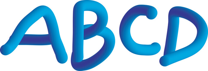 Vivid blue extruded characters A B C D on white background