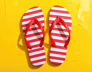 Striped flip-flops on bright yellow background