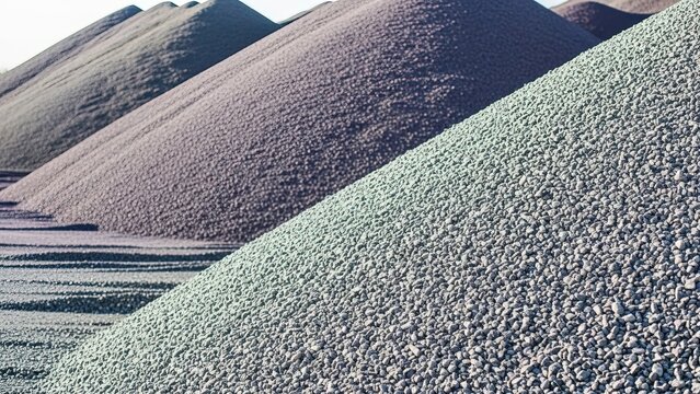 Large piles of different colored aggregate material stored outdoors at an industrial site or quarry under bright daylight video 4k