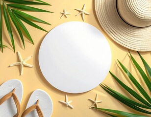 Summer flat lay beach accessories & blank white space