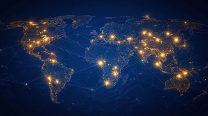 World map with glowing points and connecting lines, representing global connections