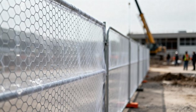 Medium shot showcasing mesh temporary construction fencing highlighting lightweight barrier material for crowd control and site isolation