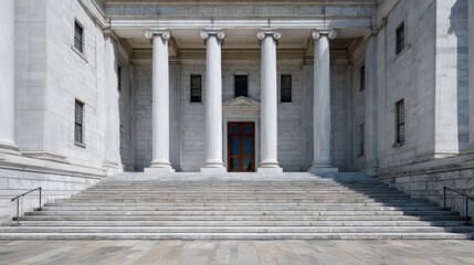 Obraz premium Grand Entrance Of Neoclassical Building With Marble Columns. Symbol Of Authority And Justice