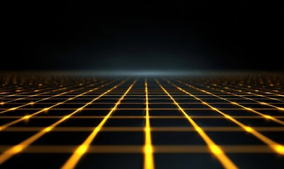 A glowing grid with yellow lines on a dark background extending into the distance.