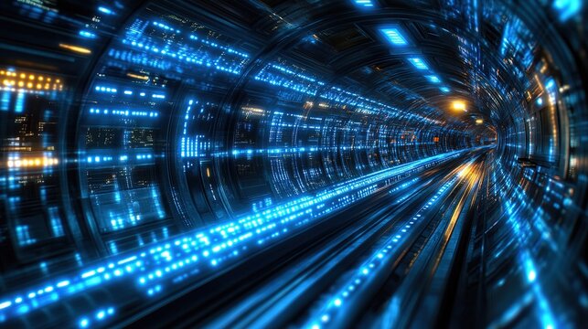 High - Tech Sci - Fi Tunnel with Digital Lights and Tracks