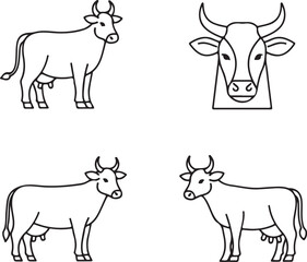 Fototapeta premium Cow line art illustrations farm animal vector graphic collection set for design