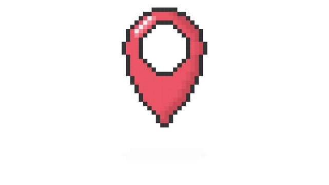 Simple animation of pixel pointer marker place on the map. Pin with shadow
