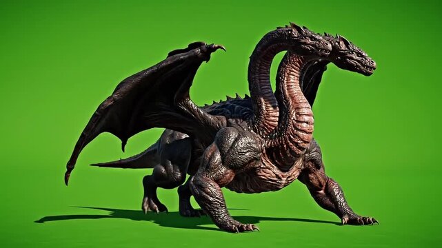Epic two-headed dragon ready for battle in a fantasy setting, perfect for game design and mythical storytelling, with a powerful and intimidating presence