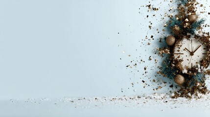 A stylish clock adorned with glitter and holiday decorations represents the anticipation of celebration, emphasizing the importance of time during seasonal festivities and special moments.