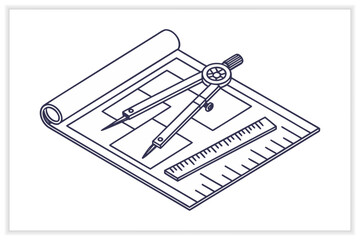 Construction Blueprint Illustration Set Architecture and Engineering Line Art