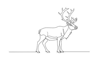 Obraz premium Continuous line drawing of a reindeer standing with large antlers in a minimalist style design art