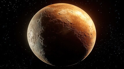 Naklejka premium High - Resolution Render of a Rocky Planet with Cratered Surface in Starry Space