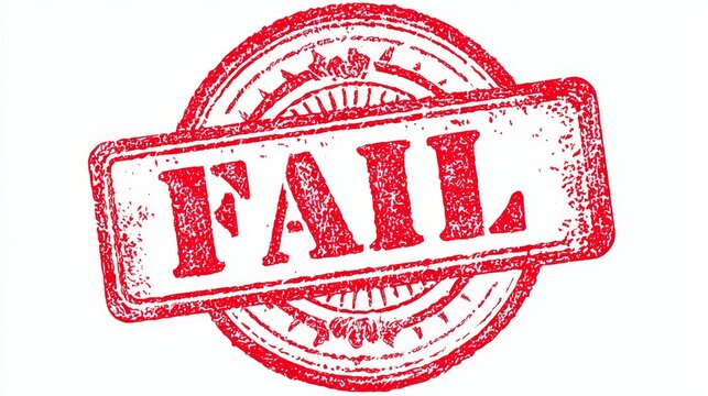 Red fail rubber stamp mark showing rejection, error, warning, decline, and negative result concept with bold distressed texture in a simple vector design for alert messages