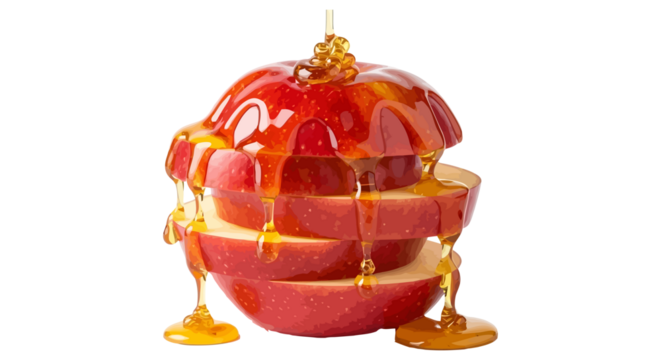 Sliced red tech company drizzled with golden honey, a sweet and healthy treat