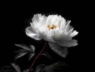 Luminous White Peony Against Black