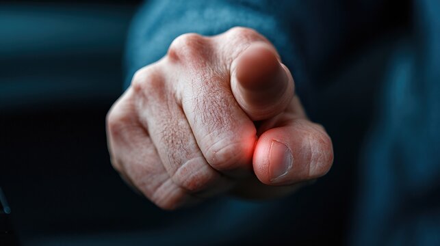 A close-up of a hand pointing decisively conveys authority and command, highlighting a gesture that signifies direction, leadership, and the power of communication.