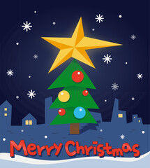 Geometric Christmas Tree in City Night Vector