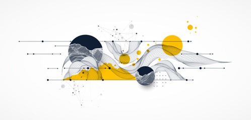 Abstract wireframe background. Modern science art elements. Surface illustration.