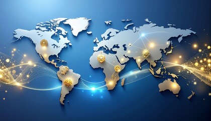 Global Digital Network Connecting Businesses and Data Across Continents, Illustrating Worldwide Economic and Technological Integration and Future Connectivity