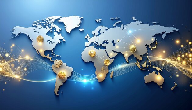 Global Digital Network Connecting Businesses and Data Across Continents, Illustrating Worldwide Economic and Technological Integration and Future Connectivity