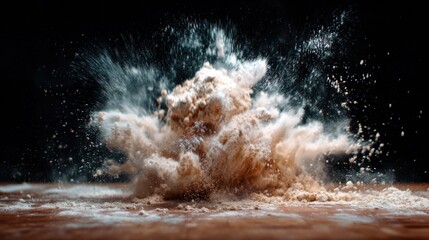 A dramatic explosion of flour captures the essence of culinary creativity, showcasing the dynamic movement and artistry involved in cooking and baking processes.