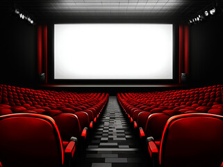 Fototapeta premium movie theater with red seats and white screen background