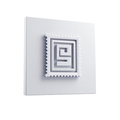 White book cover with embossed postage stamp design