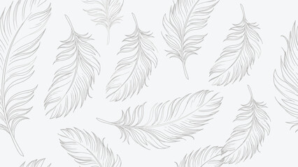 Elegant feather pattern for fabric design, delicate line art for stationery, perfect for wedding invitations, sophisticated background for branding projects © Sadew