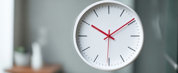 The Clock With Red Hands on a Minimal White Wall in Modern Interior