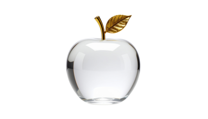 Crystal Apple Ornament with Gold Leaf Stem – Transparent Background