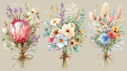 Beautiful watercolor floral bouquet collection.