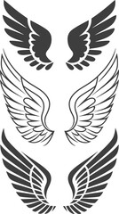 Fototapeta premium Black and White Stylized Wing Icons, Feather Silhouette Collection for Logos, Tattoos, Emblems, and Graphic Design