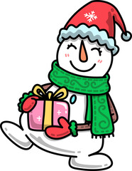 Snowman Holding a Christmas Present Cartoon